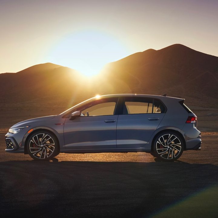 Profile view of the 2022 Volkswagen Golf GTI.