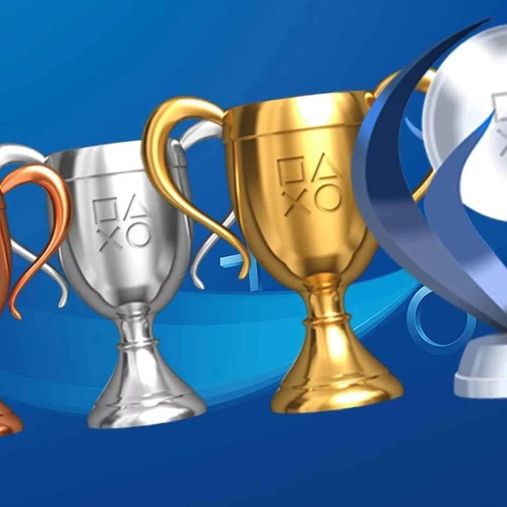 Lineup of PlayStation trophies.