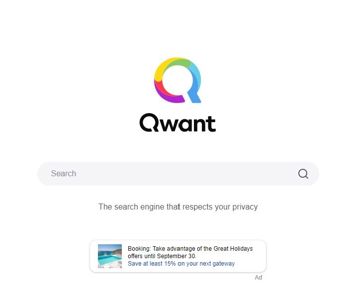 Home page of Qwant.