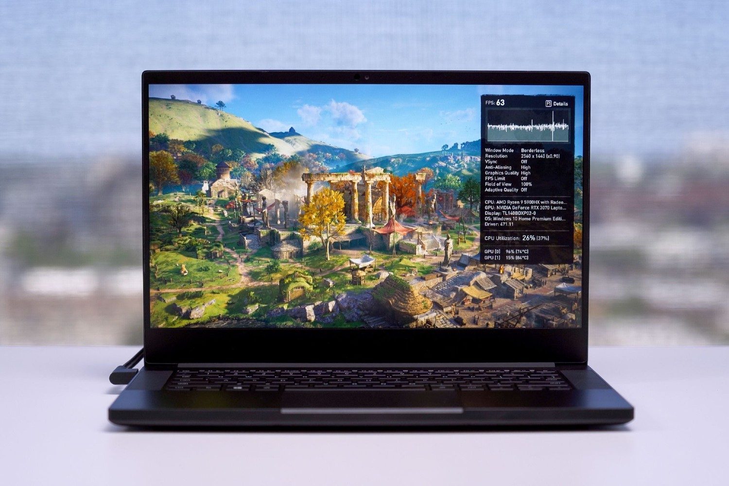 Razer Blade 14 front view showing display and keyboard deck.
