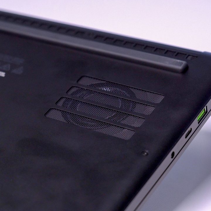 The backside of the Razer Blade 14, showing the redesigned fans.
