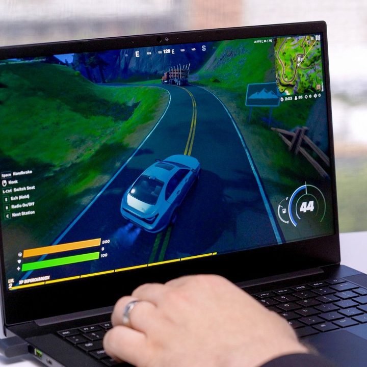 Playing Fortnite on the Razer Blade 14.