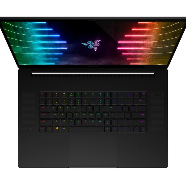 The keyboard and open lid of the Razer Blade 17.
