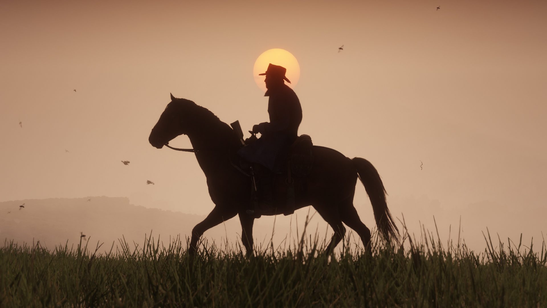 A cowboy riding a horse in Red Dead Redemption 2.