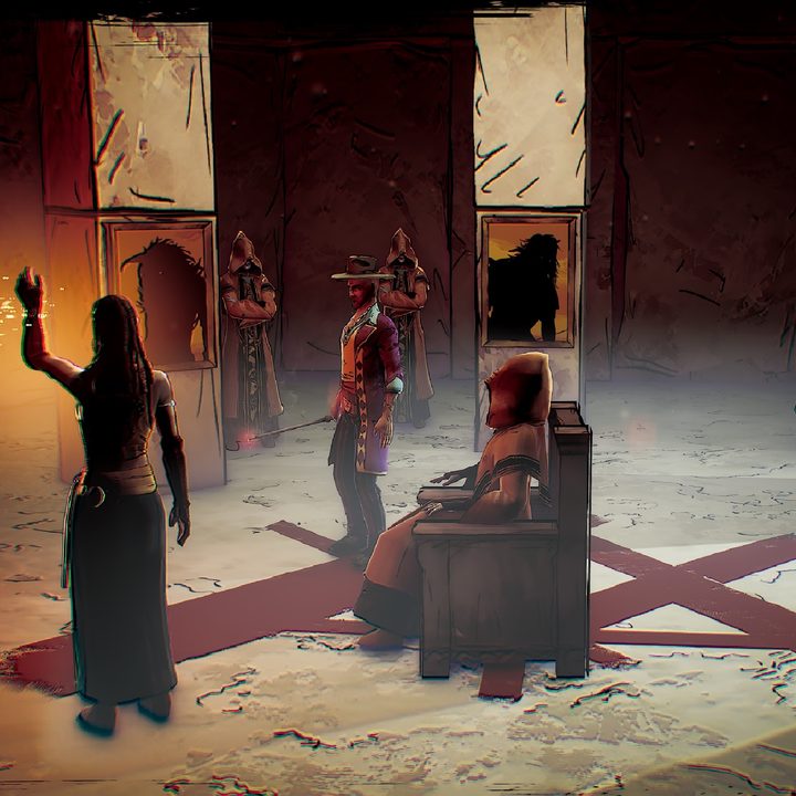 A dark ritual taking place in the game Weird West.