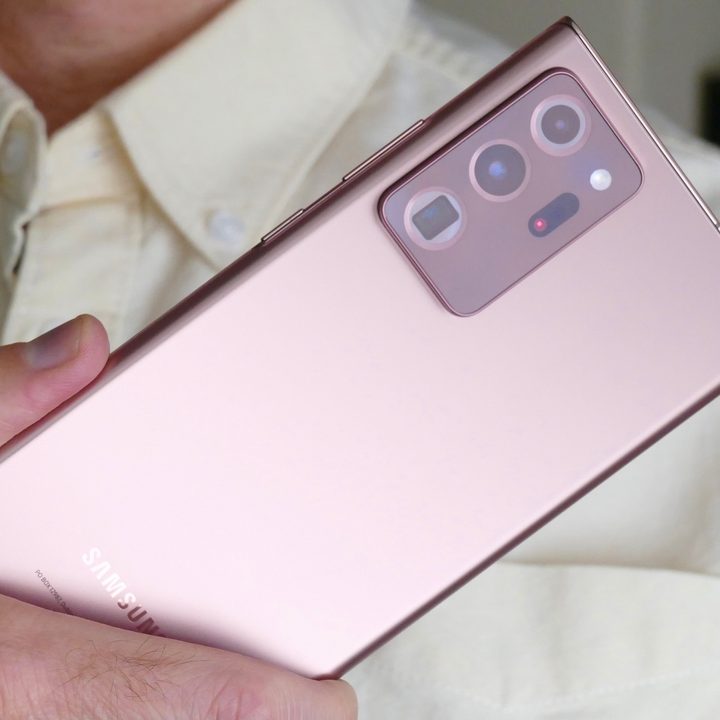 The Galaxy Note 20 Ultra in hand.