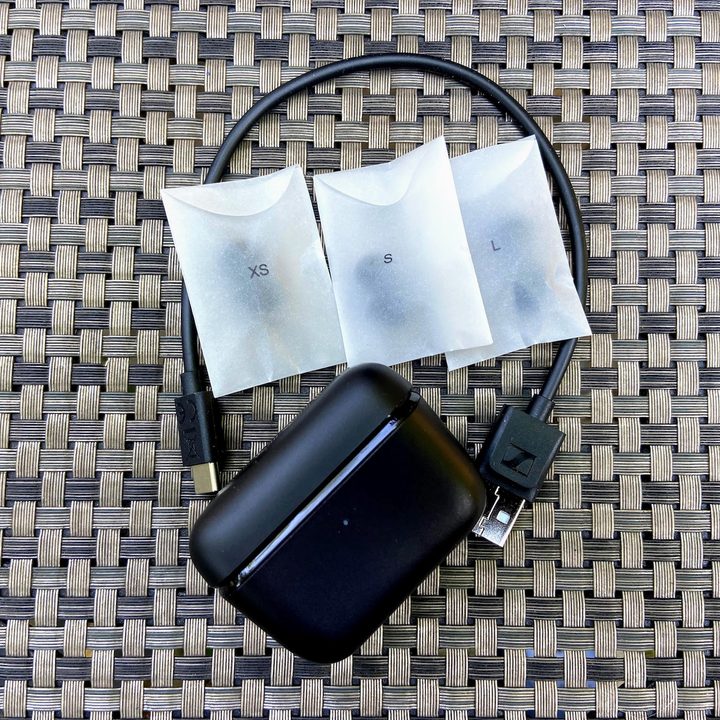 Sennheiser CX True Wireless earbuds box contents.