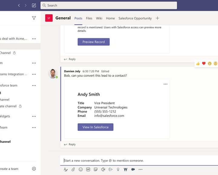 The Salesforce Contract collaboration app open in Teams.