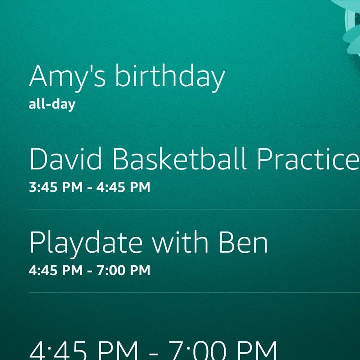 The Alexa Show Mode screen with reminders.