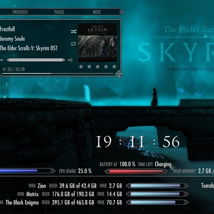The Skyrim Rainmeter Suite v2 skin.