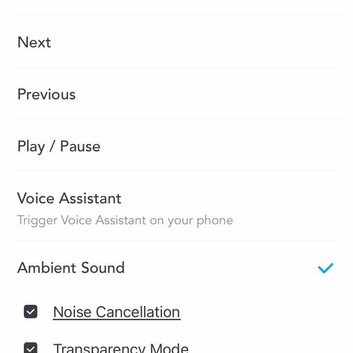 Screenshot of Soundcore app for iOS showing touch controls.