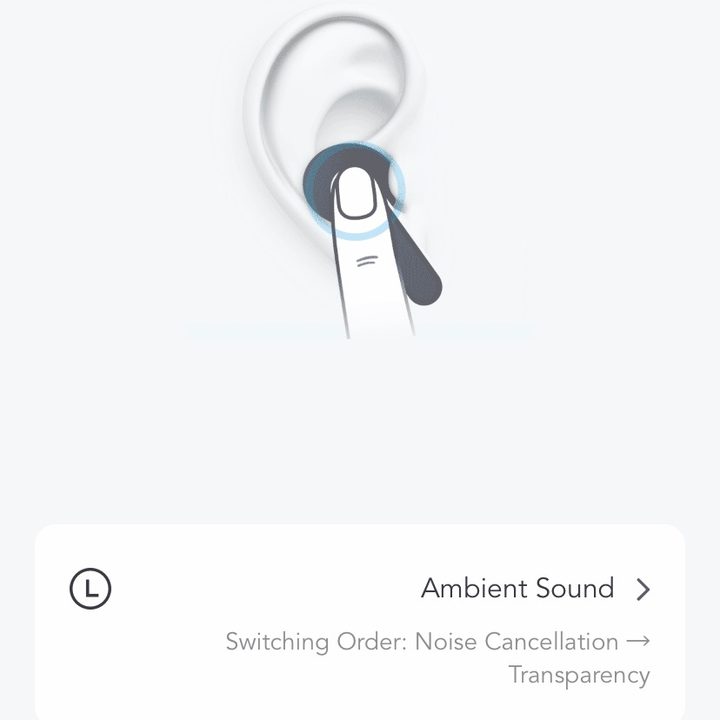 Screenshot of Soundcore app for iOS showing touch controls.