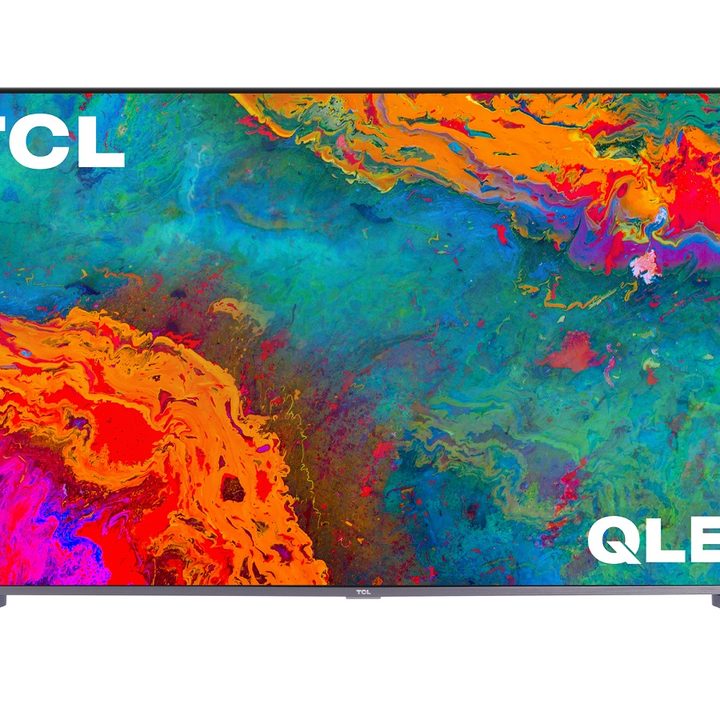 55-inch TCL 4K TV with colorful abstract on the screen.