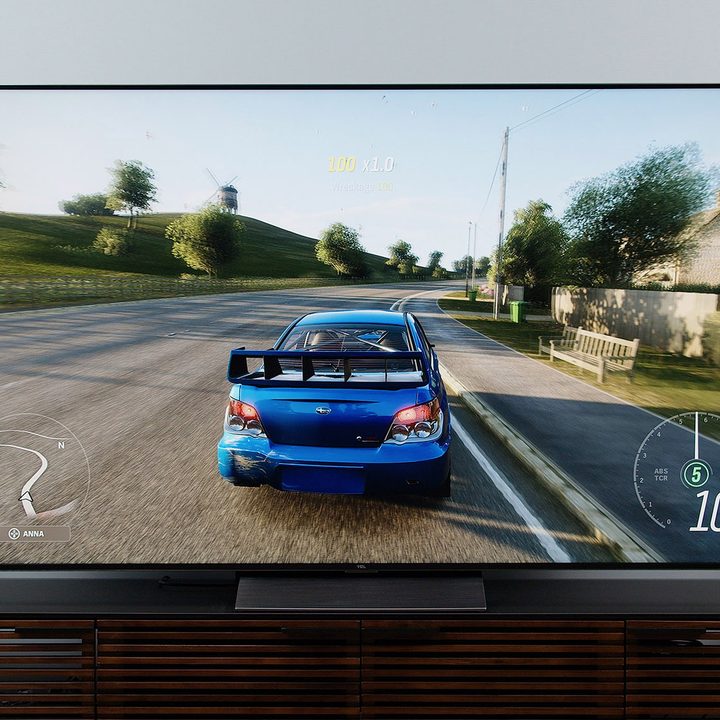 Car video game being played on a TCL 6-Series tv.