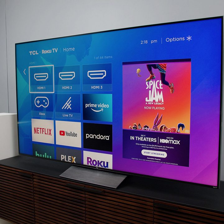 The Roku home screen on the TCL 6-Series model R648 Roku TV.