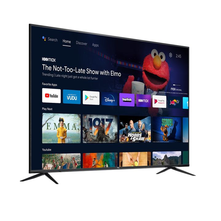 The 70-inch TCL 70S430 4K TV, with several streaming services, shows, and movies displayed on the screen.