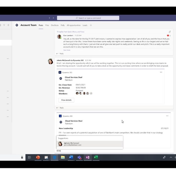 Microsoft Dynamics open in Teams in Microsoft 365.