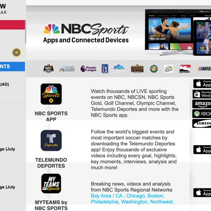 Webpage to download the NBC Sports app.