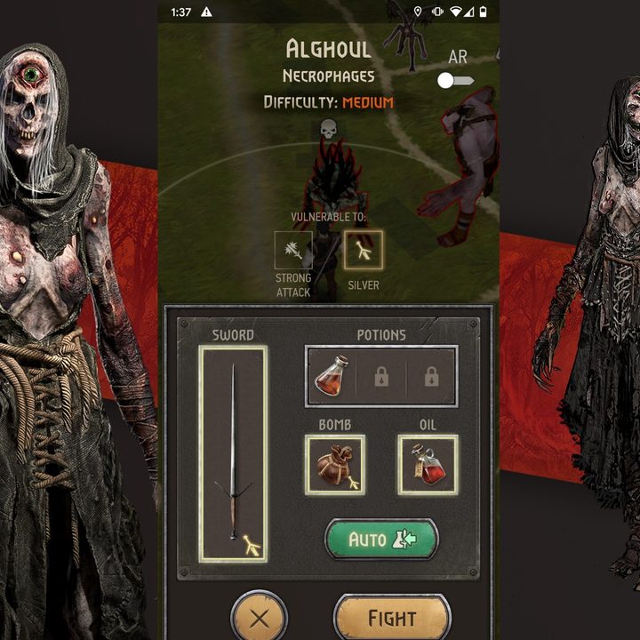 The pre-battle screen from The Witcher Monster Slayer.