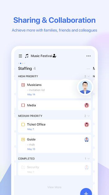 TickTick app sharing and collaboration.
