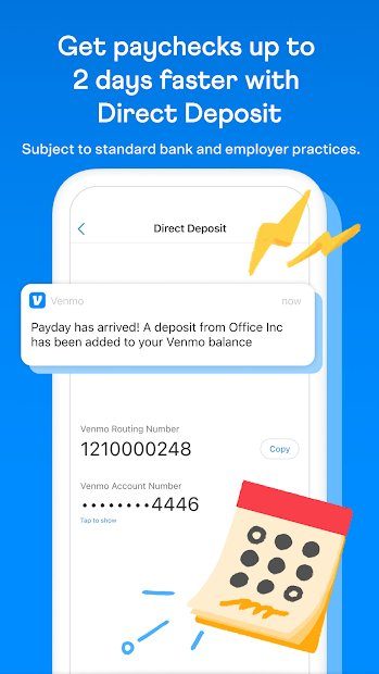 Venmo app direct deposit.