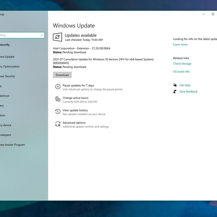Windows Update showing a KBfix for the PrintNightmare issue.
