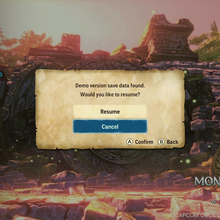 Title screen popup confirming data import from the demo