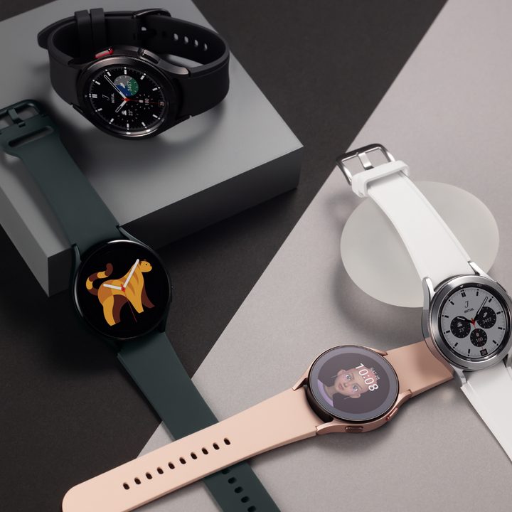 Four Samsung Galaxy Watch 4s.