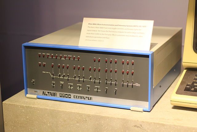 MITS Altair 8800 microcomputer, the first such system to sell in large numbers (5000 in the first year).