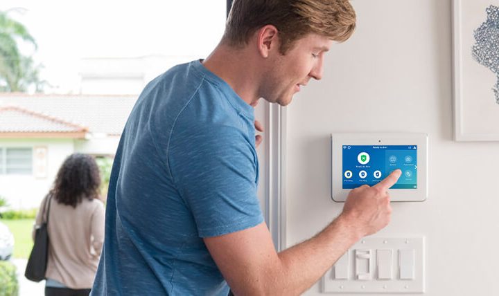 Using an ADT home monitoring screen to arm a system.