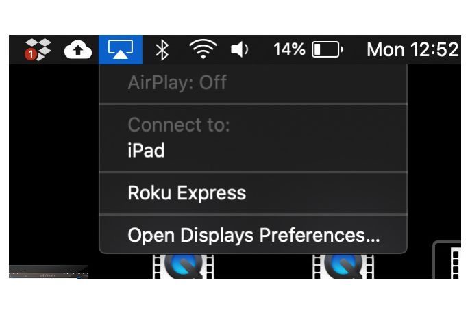 AirPlay options in the Menu Bar on a Mac.