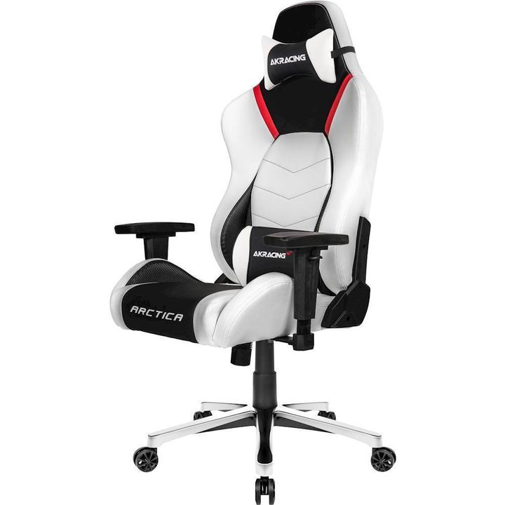 Akracing padded white and black gaming chair on a white background.