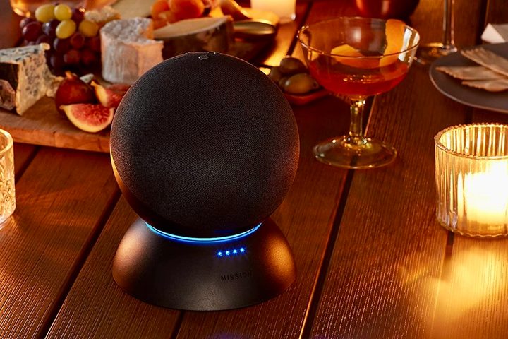 The Amazon Echo (4th Gen) Battery Base at a dinner party.