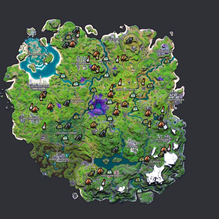 Animal locations in Fortnite.