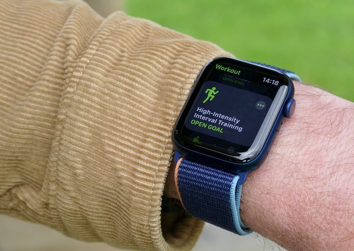 Apple Watch on a wrist displayin the fitness companion.