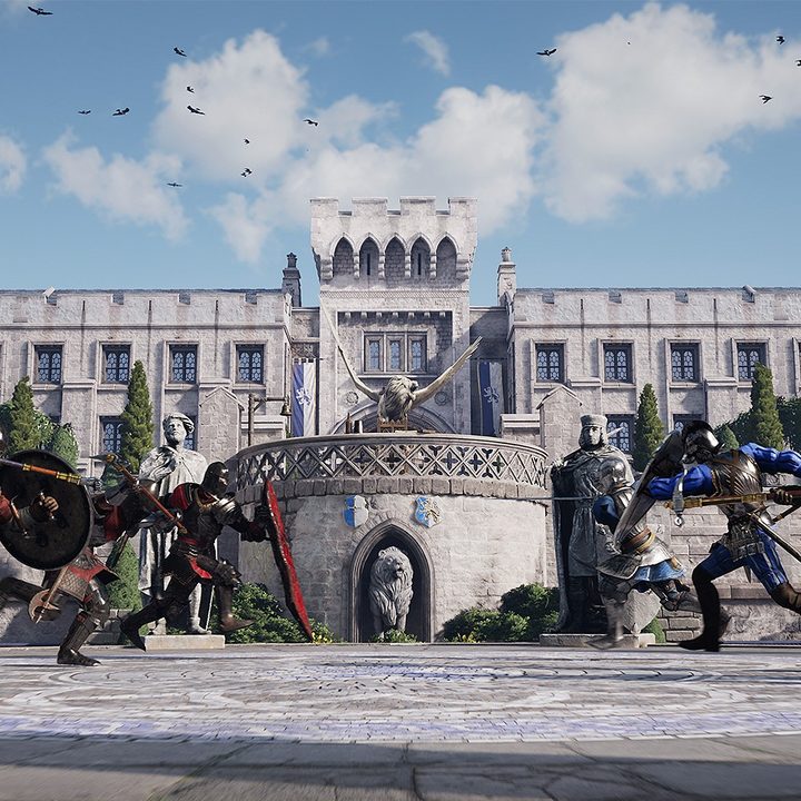 Players charge at each other in Chivalry 2's Arena mode.