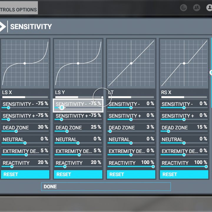 Sensitivity controls in Microsoft Flight Simulator 2020.