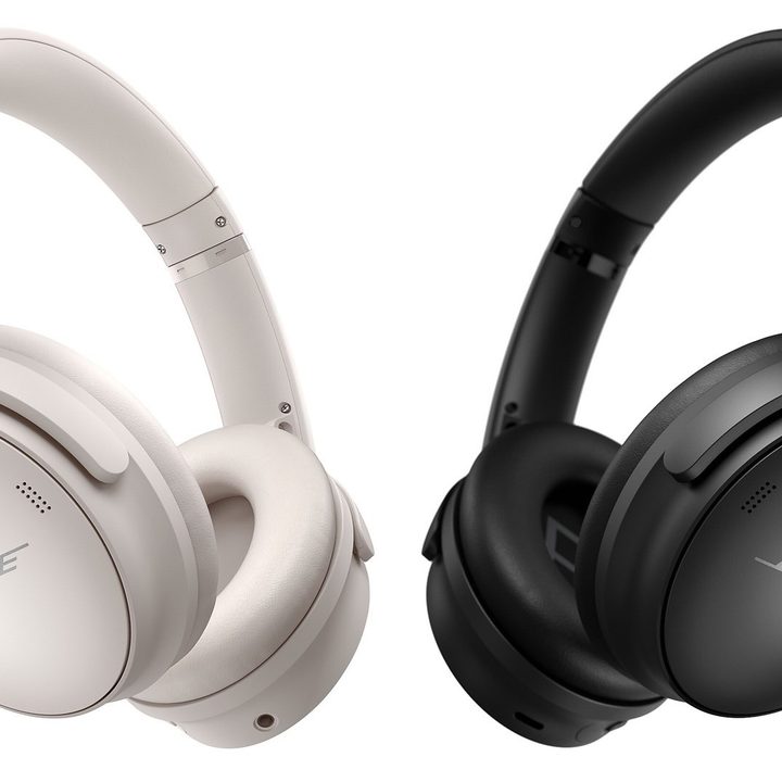 Bose QuietComfort 45 headphones in black and white colors.