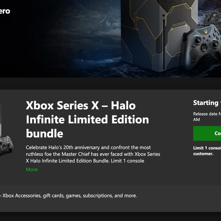 The configure button for buying an Xbox Series X Halo Infinite Limited Edition bundle.