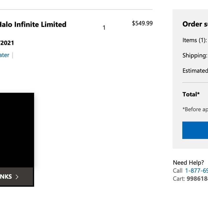 The checkout process for buying an Xbox Series X Halo Infinite Limited Edition bundle.