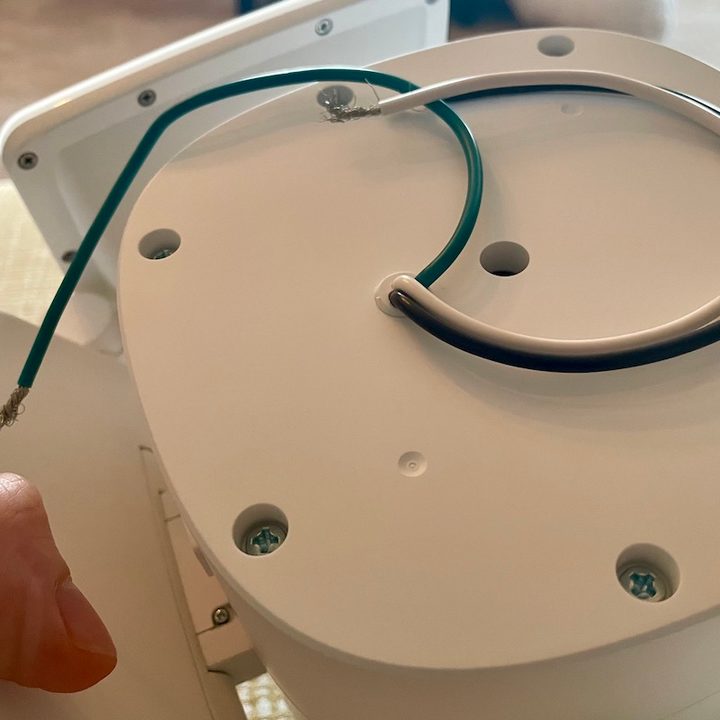 The wired connectors of the Eufy Floodlight Cam 2 Pro.