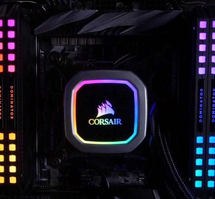 Corsair's DDR5 Dominator RAM sticks mounted inside a PC.