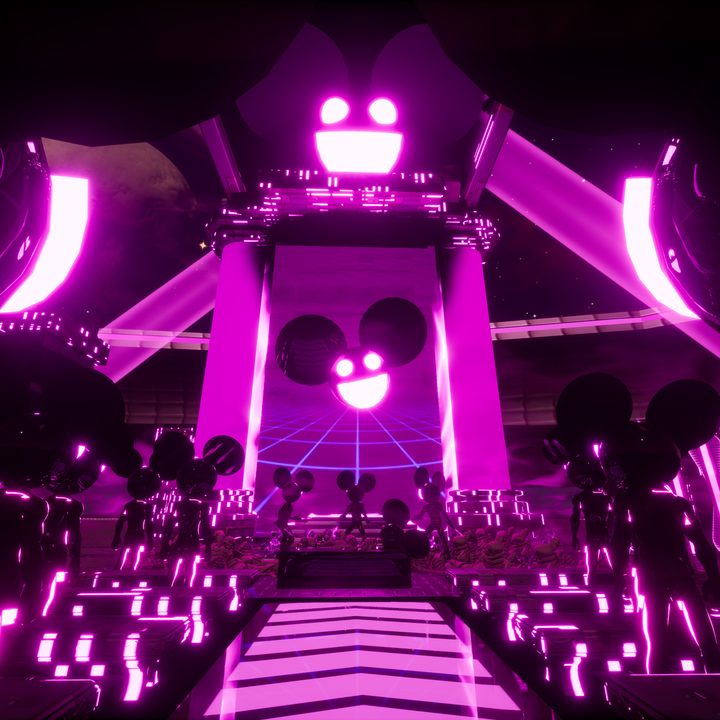 A purple-lit area featuring deadmau5's mouse mask in Oberhalsi.