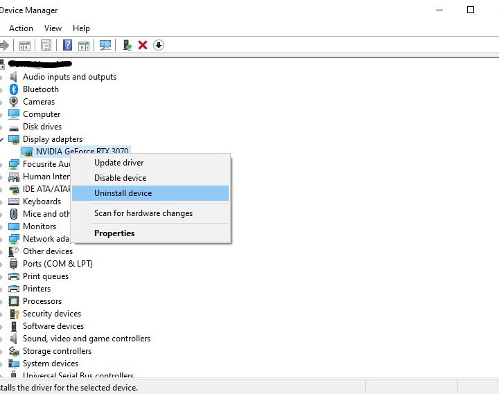 Uninstalling drivers in Device Manager.