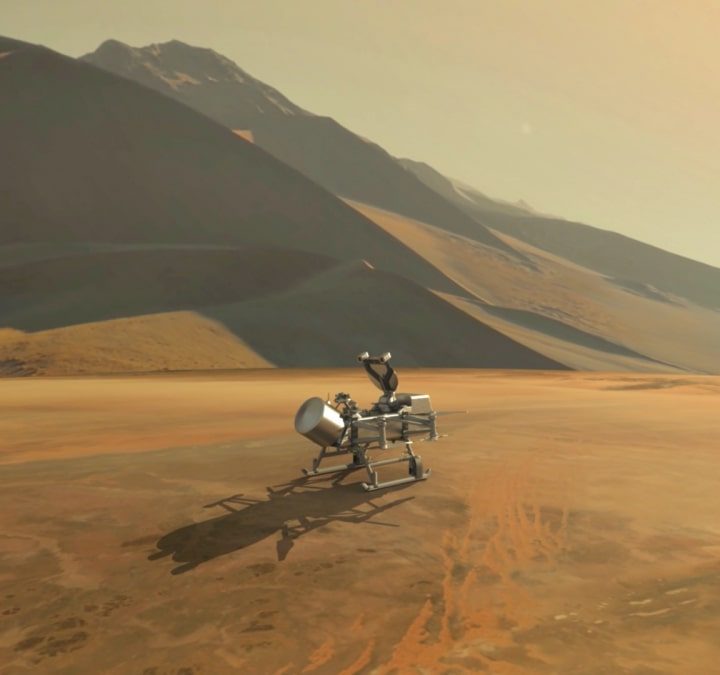 Artist's impression of Dragonfly in flight over Titan.