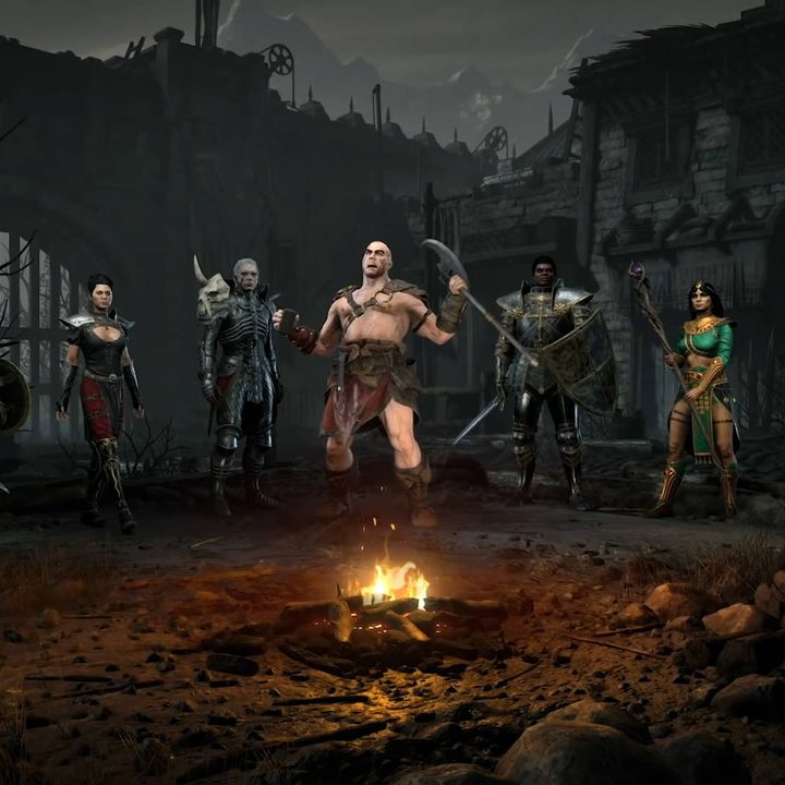 The party of heroes gathering around the campfire.