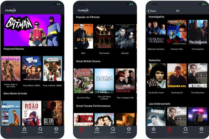 Filmrise free movie app for iOS and Android.