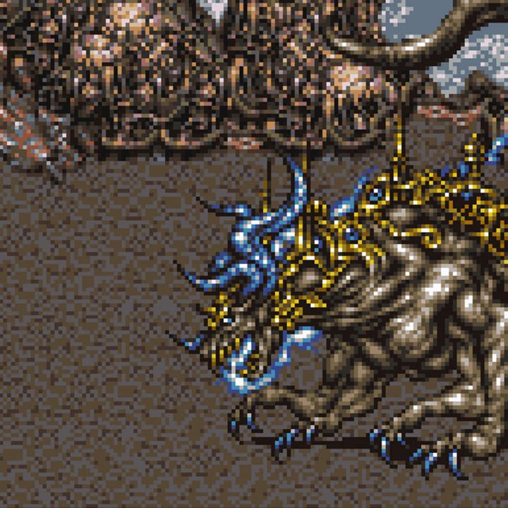 Party fighting enemy in Final Fantasy VI.