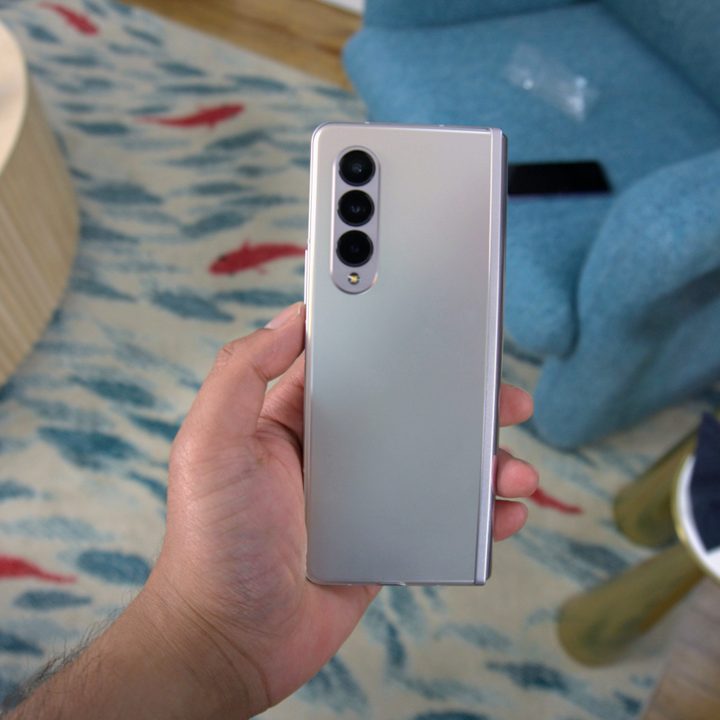 Z Fold 3 folded showing back cameras.