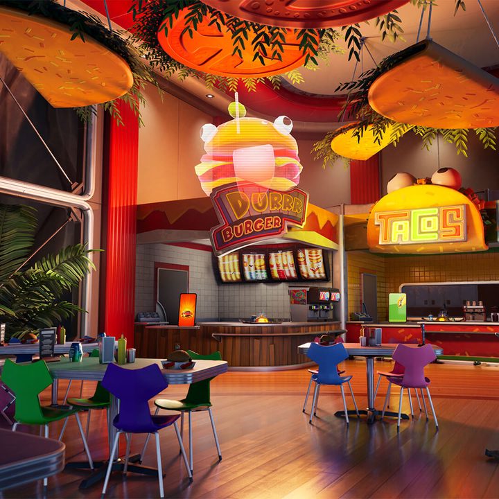 A cafeteria in Fortnite's Imposters mode.